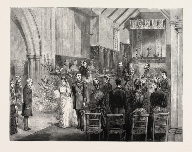 THE WEDDING OF PRINCE OSCAR OF SWEDEN AND NORWAY WITH MISS MUNCK AT ST STEPHEN'S CHURCH, BORNEMOUTH, UK, Britain, United Kingdom, U.K., Great Britain, 1888 engraving