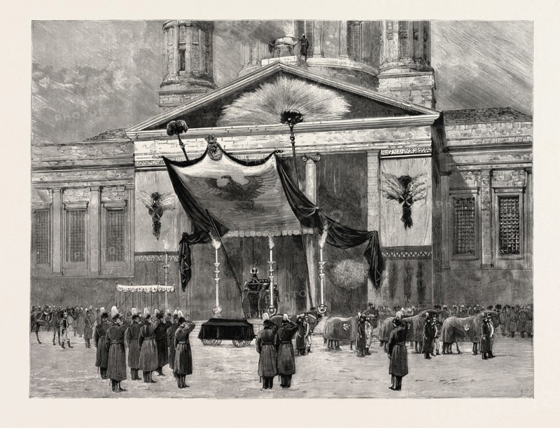 THE FUNERAL OF THE LATE EMPEROR WILLIAM AT BERLIN THE PROCESSION LEAVING THE  CATHEDRAL, GERMANY, 1888 engraving