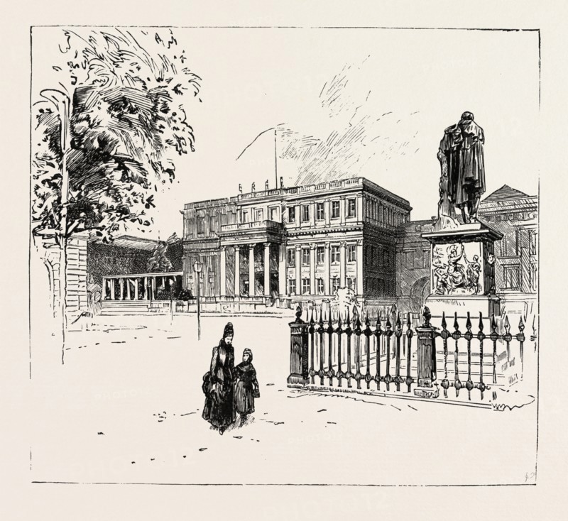 THE DEATH OF THE LATE EMPEROR WILLIAM, GERMANY, THE PALACE IN WHICH THE NEW EMPEROR LIVED AS CROWN PRINCE, 1888 engraving