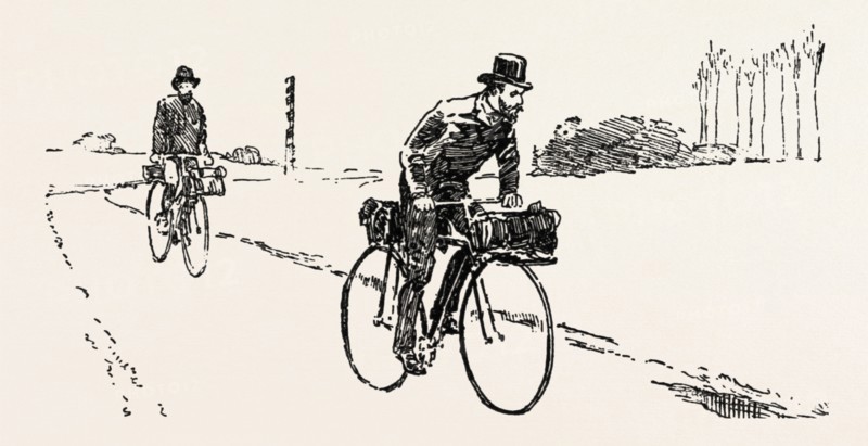 SUSPICIOUS CHARACTERS ON THE FRANCO-GERMAN FRONTIER, bicycle, bicycles, 1888 engraving