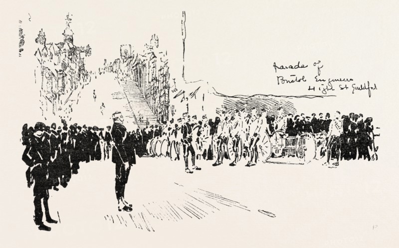 WITH THE CYCLIST CORPS AT THE EASTER VOLUNTEER MANOEUVRES, 1888 engraving