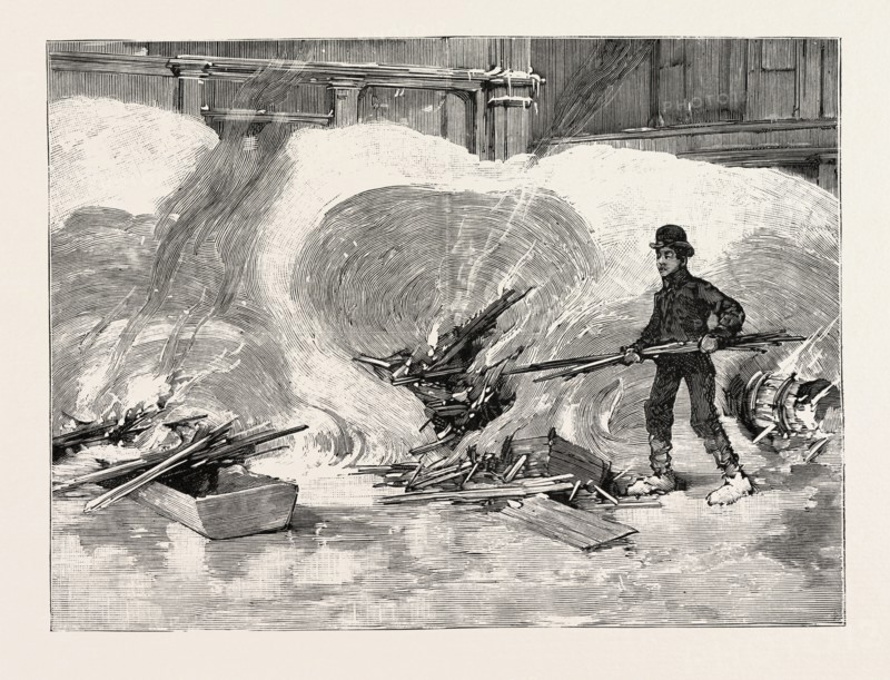 BLIZZARD IN NEW YORK, BURNING HOLES IN THE SNOW AFTER THE STORM, US, USA, America, United States, 1888 engraving