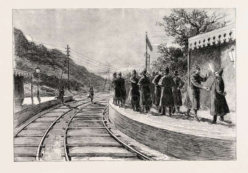 WHERE I FIND MY DETACHMENT ALREADY MUSTERING, 1888 engraving