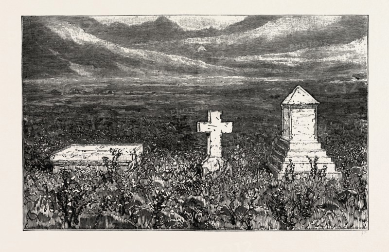 THE PRESENT NEGLECTED STATE OF THE BRITISH GRAVES AT MAJUBA HILL, SOUTH AFRICA, 1888 engraving
