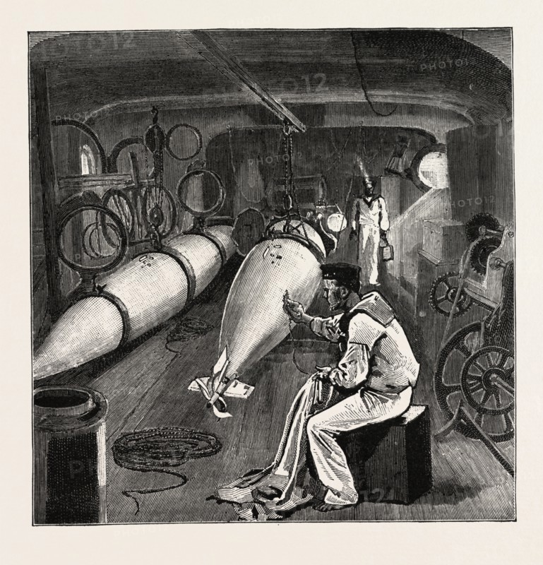 TORPEDO GUN BOAT, DYNAMO ROOM IN THE FORE PART OF THE VESSEL, 1888 engraving
