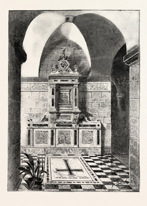MONUMENT TO THE LATE SIR BARTLE FRERE Erected in the Crypt of St. Paul's Cathedral LONDON, UK, britain, united kingdom, u.k., great britain, 1888 engraving