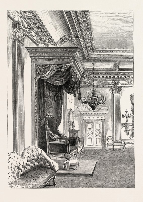 DUBLIN CASTLE IRELAND, THE THRONE ROOM, 1888 engraving