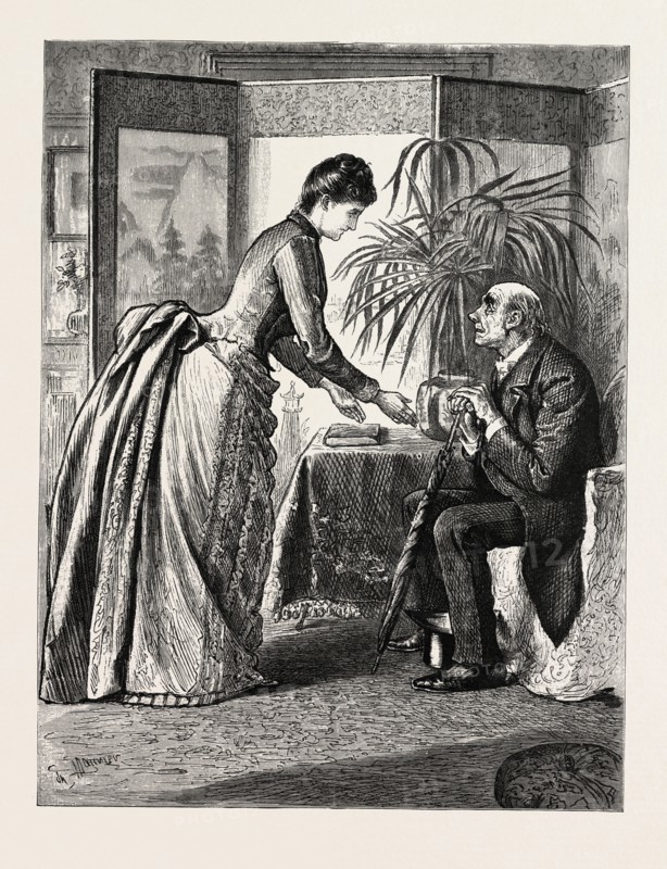 DRAWN BY GEORGE DU MAURIER, THE OLD MAN AND THE LADY.  George Louis Palmella Busson du Maurier, French born, British artist and cartoonist, 1834-1896, 1888 engraving
