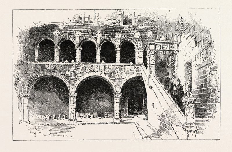THE QUEEN VISITING THE BARGELLO PALACE, FLORENCE ITALY, 1888 engraving