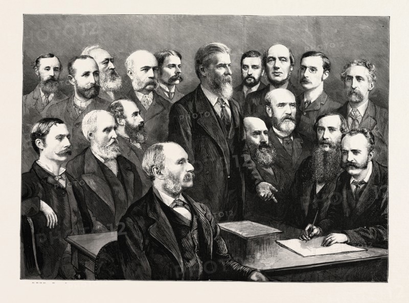 MEETING OF THE BIMETALLIC LEAGUE AT MANCHESTER, UK, britain, united kingdom, u.k., great britain, 1888 engraving