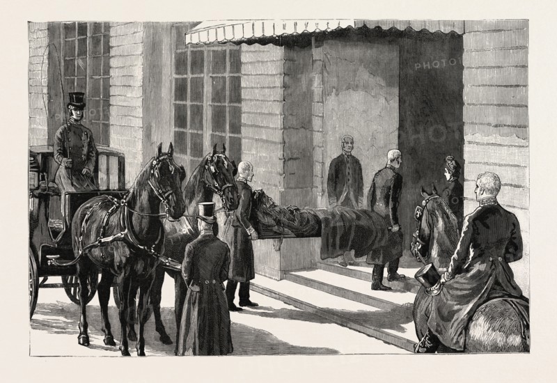 THE EMPRESS-MOTHER VISITING THE EMPEROR FREDERICK AT THE PALACE, CHARLOTTENBURG GERMANY, 1888 engraving
