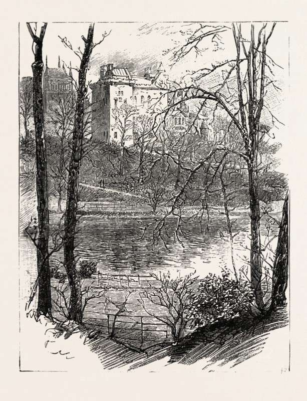 QUEEN MARY'S TOWER, UK, britain, united kingdom, u.k., great britain, 1888 engraving