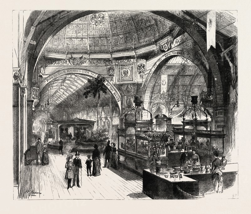 THE DOME OF THE CENTRAL HALL, THE GLASGOW INTERNATIONAL EXHIBITION, UK, britain, united kingdom, u.k., great britain, 1888 engraving
