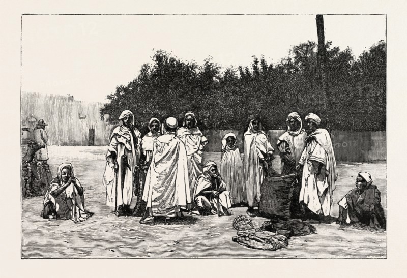 VIEWS IN BISKRA, A GROUP OF ARABS ON THE MARCH, engraving 1890