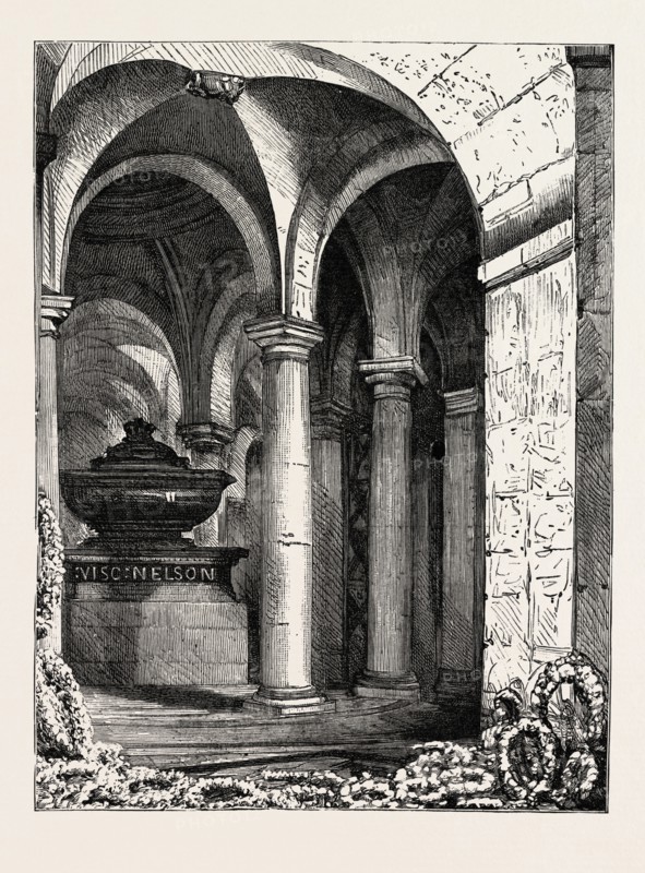 LORD NAPIER'S GRAVE IN THE CRYPT OF ST. PAUL'S, LONDON, engraving 1890, UK, U.K., Britain, British, Europe, United Kingdom, Great Britain, European