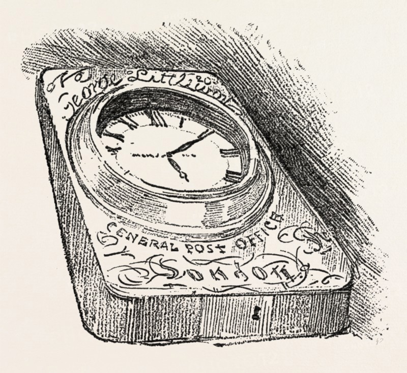 BOSTON AND HULL MAIL COACH CLOCK, engraving 1890