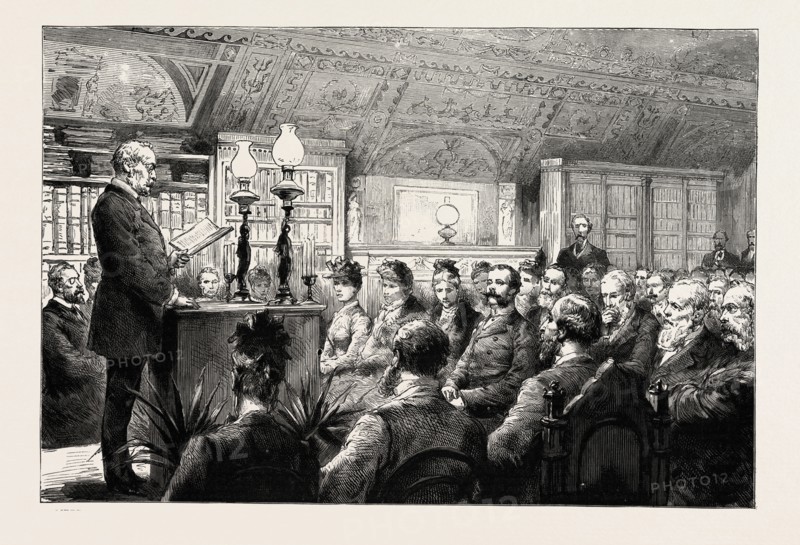 MEETING OF THE BRITISH AND AMERICAN ARCHAEOLOGICAL SOCIETY AT ROME UNDER THE PRESIDENCY OF THE MARQUIS OF DUFFERIN, engraving 1890
