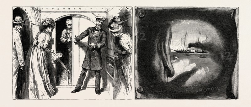 SKETCHING AND PHOTOGRAPHING ON BOARD SHIP, engraving 1890