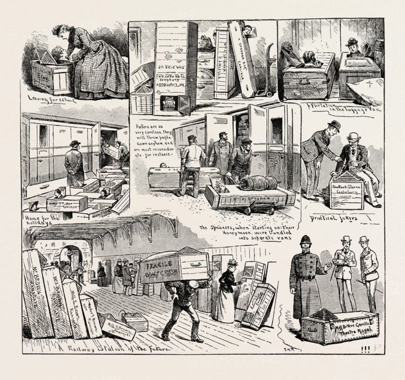A NEW MODE OF TRAVELLING, WHAT MAY HAPPEN IF THE VIENNA TAILOR'S PLAN IS GENERALLY ADOPTED, engraving 1890