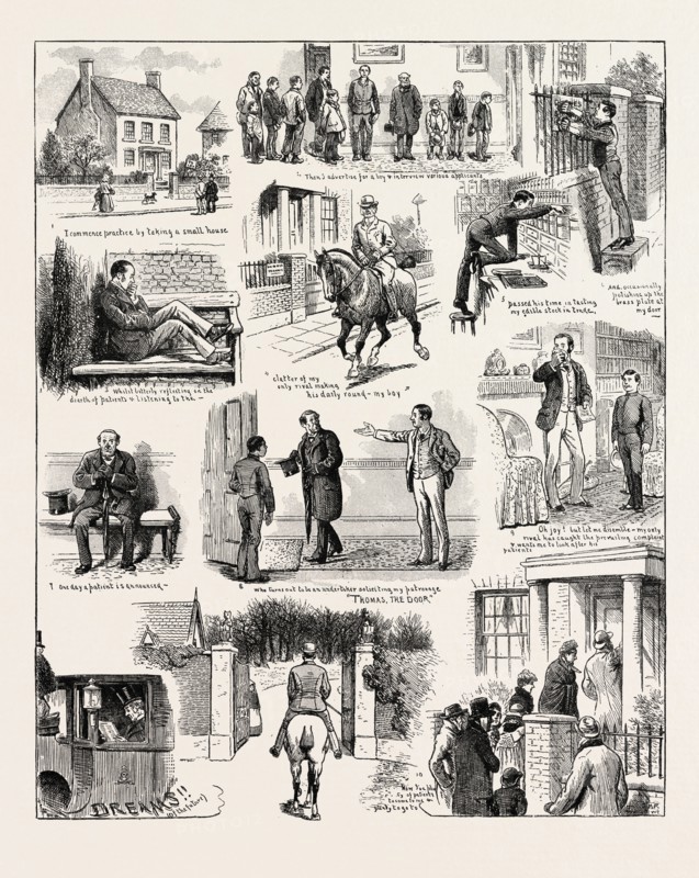 THE INFLUENZA GAVE A YOUNG DOCTOR A RISE IN HIS PROFESSION, engraving 1890