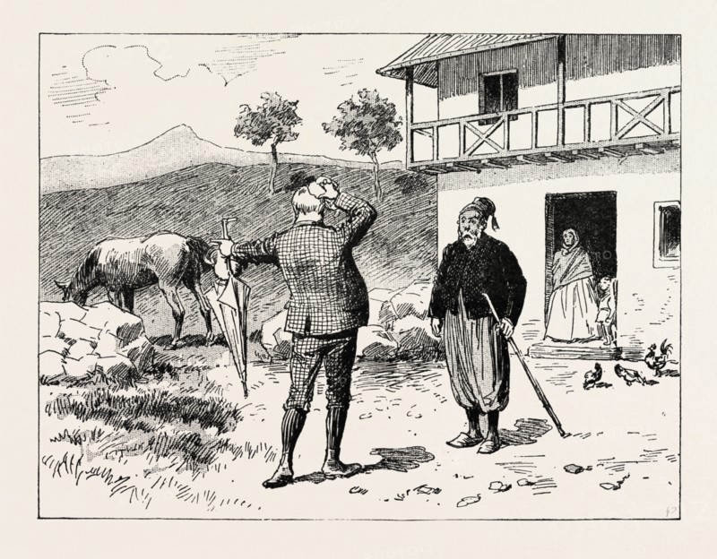 A MORNING RIDE IN ATHENS, GREECE, But after an hour's tramp I felt tired, and passing a farm, where I saw a.horse grazing, I entered into negotiations (by means of my school Greek and signs) for the hire of the animal for the remainder of the journey to the Mount, engraving 1890