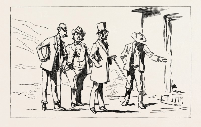 SWAZILAND, BEFORE DESCENDING A DIAMOND MINE, engraving 1890