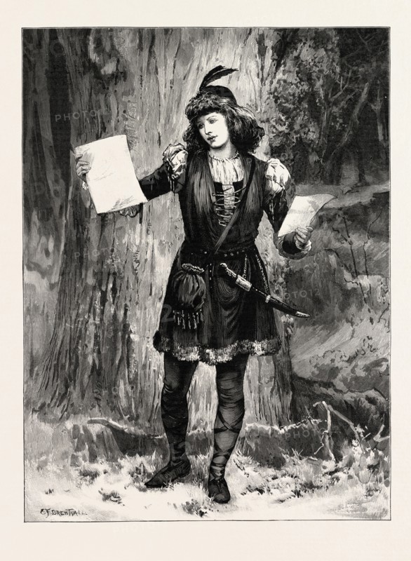 MRS. LANGTRY AS ROSALIND IN AS YOU LIKE IT AT THE ST. JAMES THEATRE, LONDON, engraving 1890, UK, U.K., Britain, British, Europe, United Kingdom, Great Britain, European