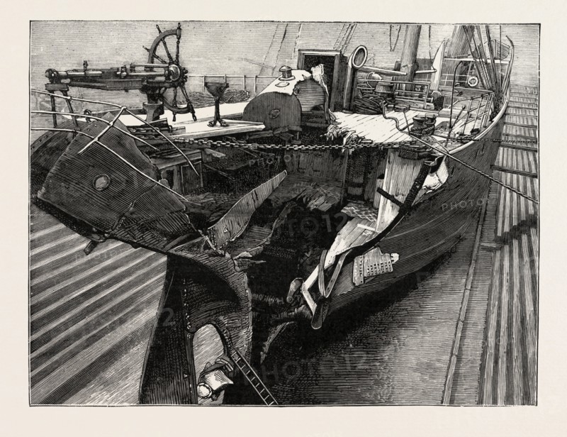 THE COLLISION BETWEEN THE S.S. TOREADOR AND  LA BOURGOGNE, engraving 1890