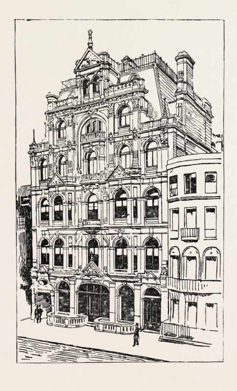 EXTERIOR OF THE MEISTERSINGERS CLUB, LONDON, engraving 1890, UK, U.K., Britain, British, Europe, United Kingdom, Great Britain, European