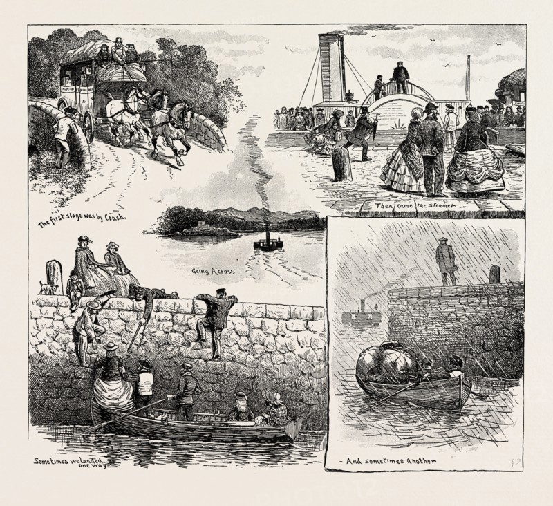 BEFORE THE FORTH BRIDGE EXISTED, CROSSING THE FORTH FIVE AND TWENTY YEARS AGO, engraving 1890, UK, U.K., Britain, British, Europe, United Kingdom, Great Britain, European