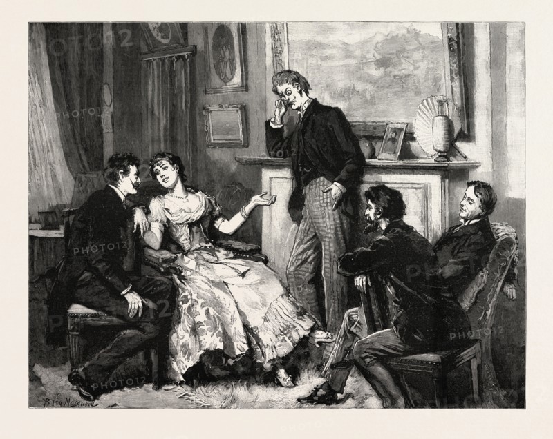 DRAWN BY PERCY MACQUOID, INTERIOR, Percy Macquoid, 1852-1925, was an English artist and illustrator described as the non plus ultra of elegance and mild refined feeling, engraving 1890