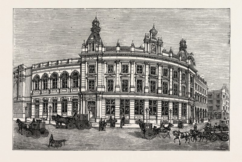 THE NEW VESTRY HALL AND LIBRARY, CHARING CROSS ROAD, LONDON, engraving 1890, UK, U.K., Britain, British, Europe, United Kingdom, Great Britain, European