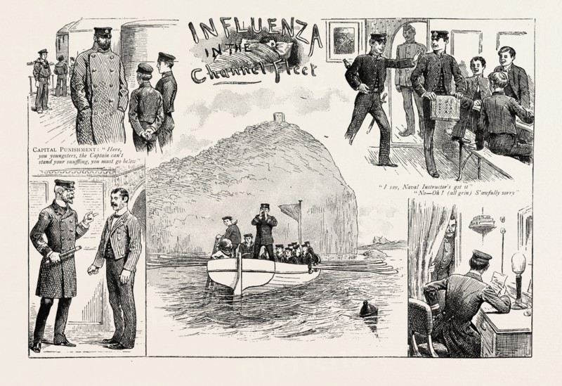 INFLUENZA IN THE CHANNEL FLEET, engraving 1890, UK, U.K., Britain, British, Europe, United Kingdom, Great Britain, European