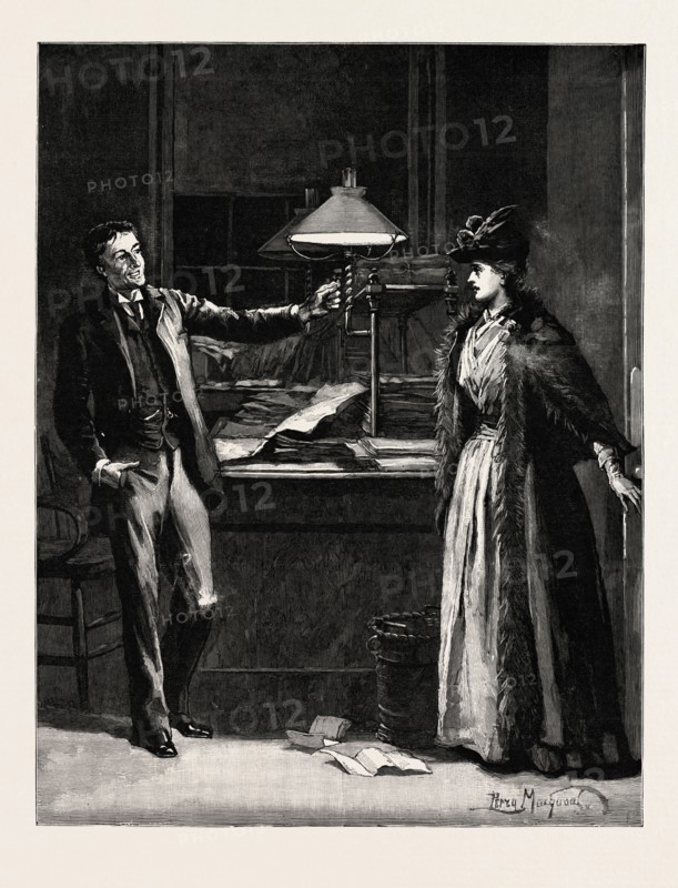 DRAWN BY PERCY MACQUOID, THE VISITOR, Percy Macquoid, 1852-1925, was an English artist and illustrator described as the non plus ultra of elegance and mild refined feeling, engraving 1890