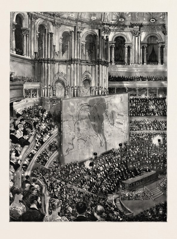 MR. STANLEY AT THE ALBERT HALL, engraving 1890, UK, U.K., Britain, British, Europe, United Kingdom, Great Britain, European