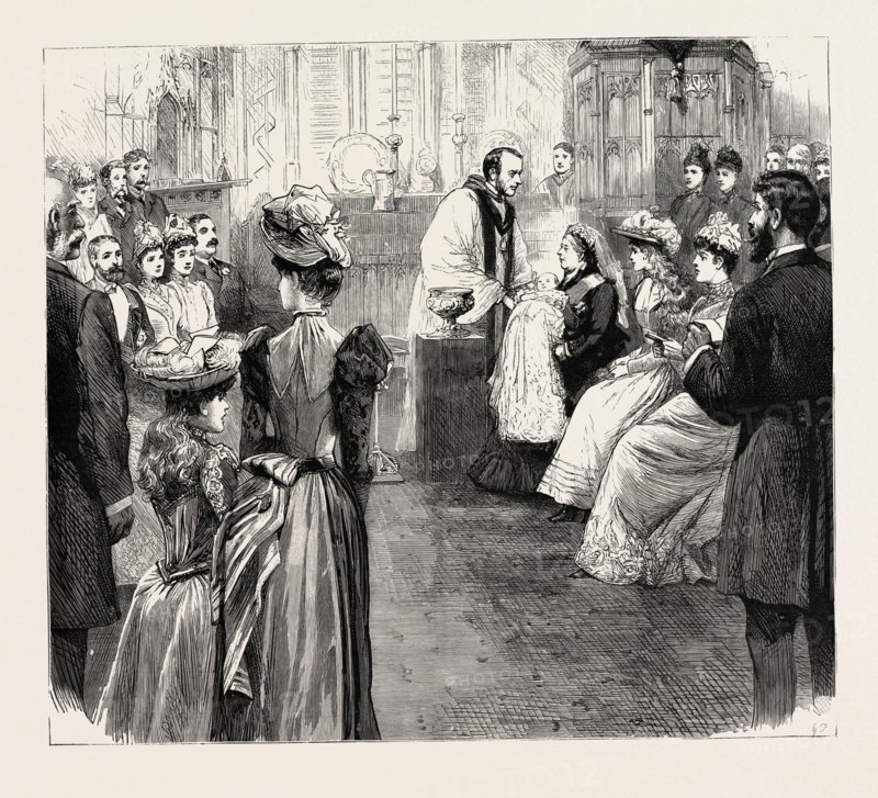 THE CHRISTENING AT WINDSOR, engraving 1890, UK, U.K., Britain, British, Europe, United Kingdom, Great Britain, European