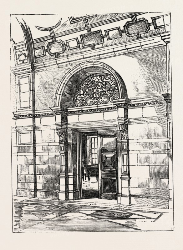 THE IMPERIAL INSTITUTE, LONDON, DOORWAY IN CORRIDOR, engraving 1890, UK, U.K., Britain, British, Europe, United Kingdom, Great Britain, European