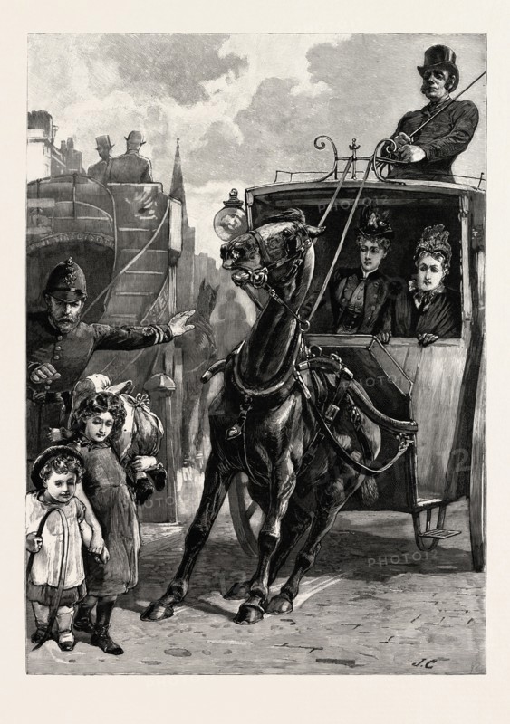 OF DANGER ALL UNCONSCIOUS, COACH AND HORSE, engraving 1890