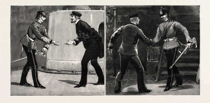 EXPERIENCES OF A MARINE SUBALTERN ON JOINING HIS SHIP, engraving 1890