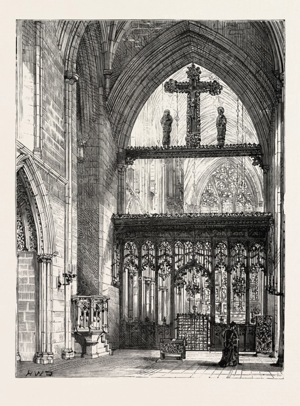 CHURCH AT CLUMBER, INTERIOR, engraving 1890, UK, U.K., Britain, British, Europe, United Kingdom, Great Britain, European