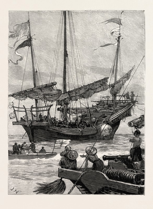 FROM HONG KONG TO MACAO IN A TORPEDO BOAT, CLOSE QUARTERS, engraving 1890, engraved image, history, arkheia, illustrative technique, engravement, engraving, victorian, Arts, Culture, 19th Century Style, Retro Styled, Vintage, retro, nineteenth century engraving, historic art