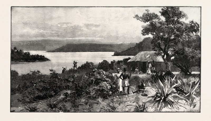 CENTRAL AFRICA, KAVALA ISLAND ON LAKE TANGANYIKA, engraving 1890, engraved image, history, arkheia, illustrative technique, engravement, engraving, victorian, Arts, Culture, 19th Century Style, Retro Styled, Vintage, retro, nineteenth century engraving, historic art