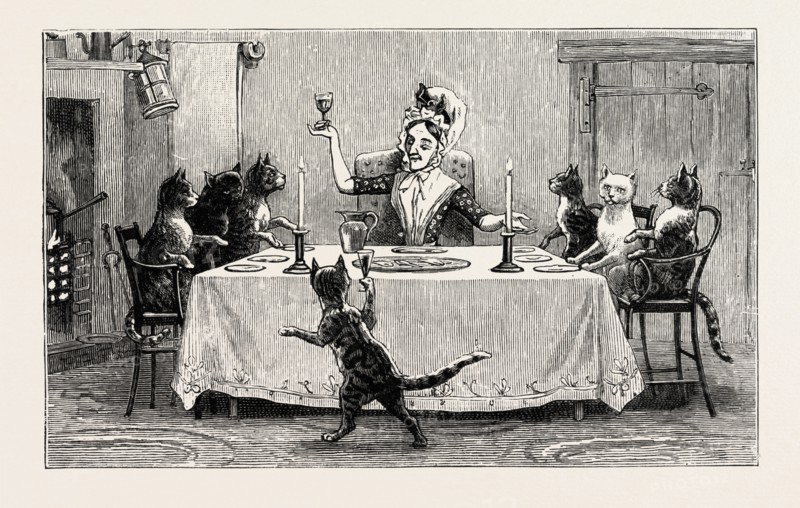 You see them arrived at their Dame's welcome door, They show her their presents, and all their good store. Now come into supper, and sit down with me : All welcome, once more, cried Dame Wiggins of Lee, engraving 1890, engraved image, history, arkheia, illustrative technique, engravement, engraving, victorian, Arts, Culture, 19th Century Style, Retro Styled, Vintage, retro, nineteenth century engraving, historic art
