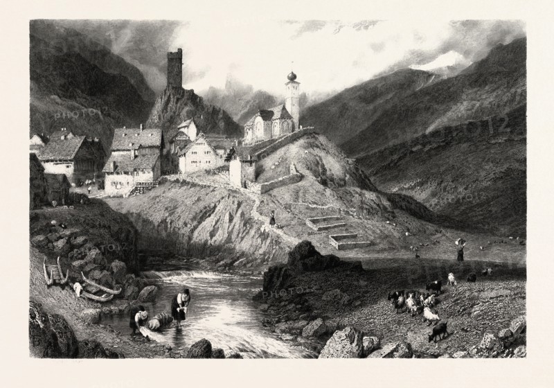 Hospenthal, Switzerland, 19th century engraving