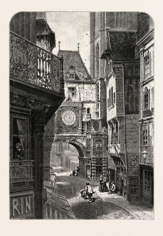 LA GROSSE HORLOGE, ROUEN, NORMANDY AND BRITTANY, FRANCE, 19th century engraving