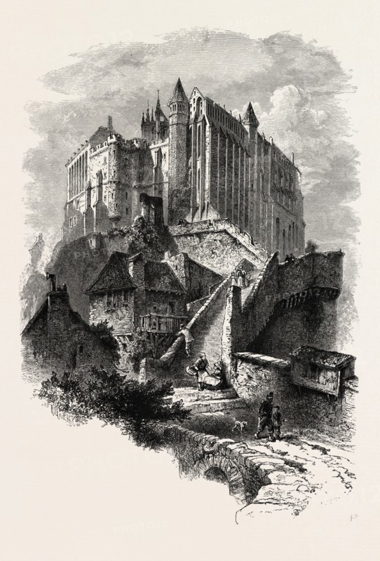 Mont St. Michel, NORMANDY, FRANCE, 19th century engraving;engraved image;history; illustrative technique; engravement; engraving; victorian; Arts; Culture; 19th Century Style; Retro Styled; Vintage; retro; arkheia;nineteenth century engraving, historic art