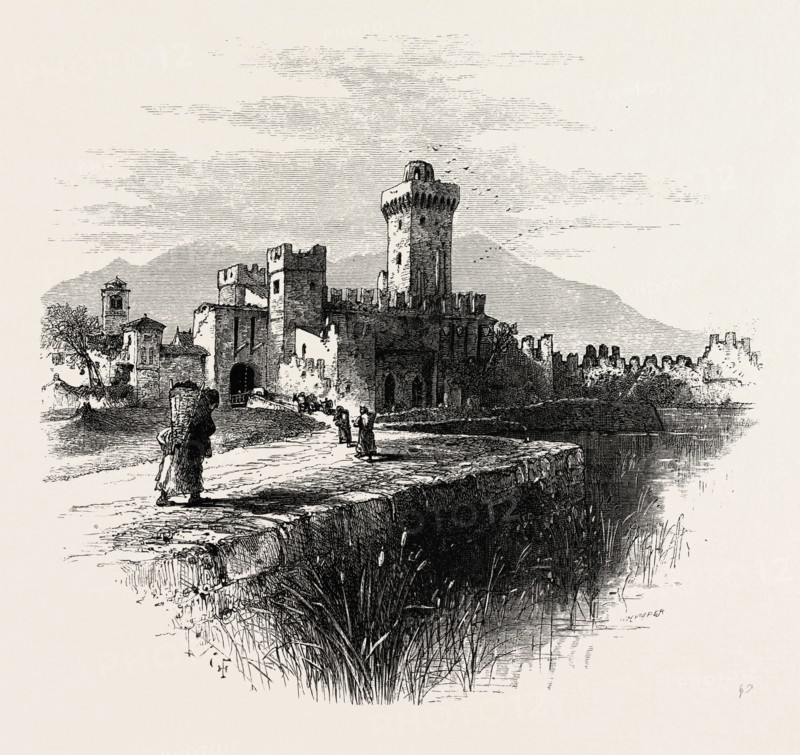 Castle of Sermione, Lago di Garda, the Italian lakes, Italy, 19th century engraving