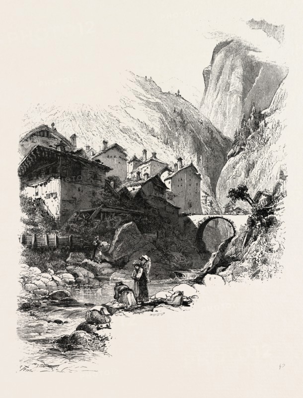 The village of Splugen, the Italian lakes, Italy, 19th century engraving