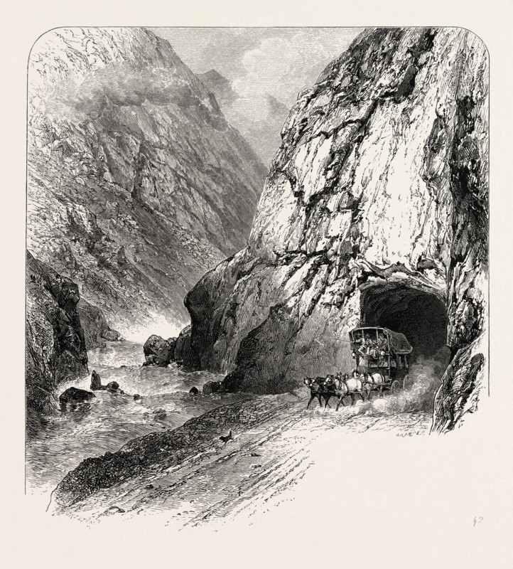 Tunnel on the St. Gothard Road, near Andermatt, Switzerland, the passes of the alps, 19th century engraving