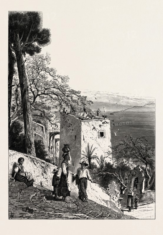 From the Steps of the Madonna, San Remo, the Cornice road, Sanremo, Italy, 19th century engraving